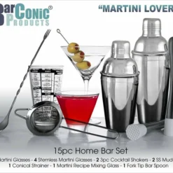 BarConic® “Bar In A Box” – 15 Piece MARTINI Home Bar Set
