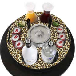 Wood VIP Bottle Service Tray - 18 Inch - Choose Your Pattern -Endurance Sales 18 inch plastic bottle service tray dye sub holds 2 bottles leopard view
