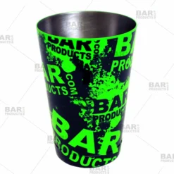 Cocktail Shaker Tin - Printed Designer Series - 18oz Weighted - NEON GREEN Grungy BPC Logo -Endurance Sales 18oz shaker tin neon grn bpc web1