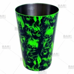 Cocktail Shaker Tin - Printed Designer Series - 18oz Weighted - NEON GREEN Evil -Endurance Sales 18oz shaker tin neon grn evil web1