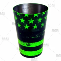 Cocktail Shaker Tin - Printed Designer Series - 18oz Weighted - NEON GREEN U.S. Flag -Endurance Sales 18oz shaker tin neon grn flag web1