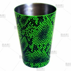 Cocktail Shaker Tin - Printed Designer Series - 18oz Weighted - NEON GREEN Snake Skin -Endurance Sales 18oz shaker tin neon grn snake web1