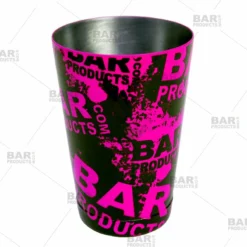Cocktail Shaker Tin - Printed Designer Series - 18oz Weighted - NEON PINK Grungy BPC Logo -Endurance Sales 18oz shaker tin neon pnk bpc web1