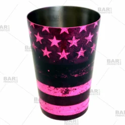 Cocktail Shaker Tin - Printed Designer Series - 18oz Weighted - NEON PINK U.S. Flag -Endurance Sales 18oz shaker tin neon pnk flag web1