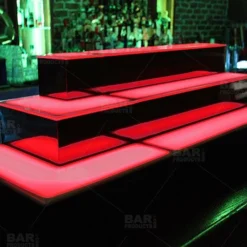 BarConic® LED Liquor Bottle Display Shelf - Outside Corner - 2 Steps - Black -Endurance Sales 2 tier outside corner led liquor bottle display shelves bpc 1