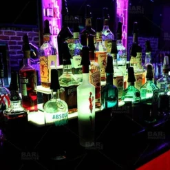 BarConic® LED Liquor Bottle Display Shelf - Outside Corner - 2 Steps - Black -Endurance Sales 2 tier outside corner led liquor bottle display shelves bpc 4