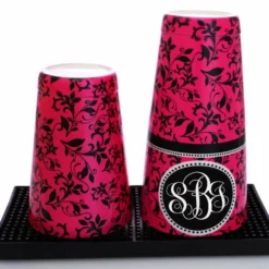 ADD YOUR NAME - Cocktail Shaker Tin - 28 Oz Weighted - Pink Swirls Monogram -Endurance Sales 28 18 oz pink swirl custom tin facing down mat