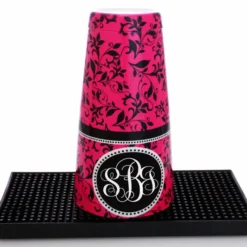 ADD YOUR NAME - Cocktail Shaker Tin - 28 Oz Weighted - Pink Swirls Monogram -Endurance Sales 28 oz pink swirl custom tin facing down
