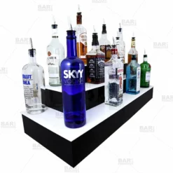 BarConic® LED Liquor Bottle Display Shelf - Outside Corner - 3 Steps - Black -Endurance Sales 3 tier outside corner led liquor bottle display shelves bpc 5 6fddacdc c832 4b6e 920b 313380541c67