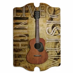 3D Wooden Guitar Tavern Sign - Live Music Nightly