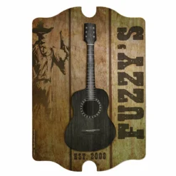 3D Wooden Guitar Tavern Sign - Country Theme