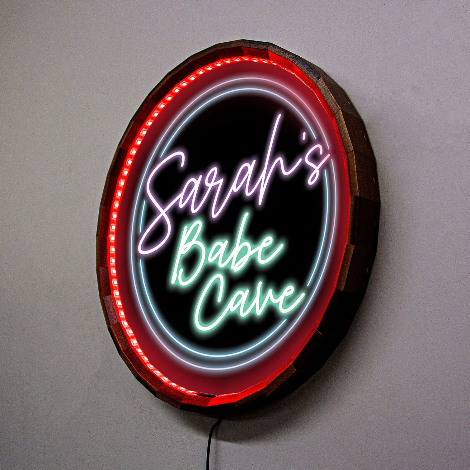 Custom LED Wood Barrel Top Sign - Babe Cave 7 Custom LED Wood Barrel Top Sign - Babe Cave - Image 5
