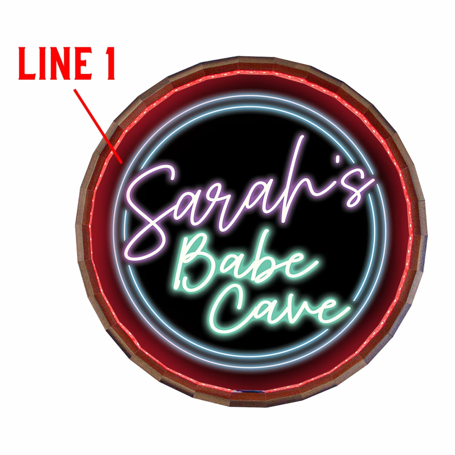 Custom LED Wood Barrel Top Sign - Babe Cave 5 Custom LED Wood Barrel Top Sign - Babe Cave - Image 3