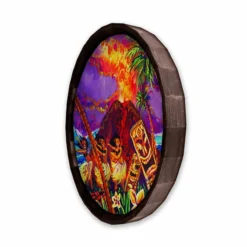 Tiki Hula Show Bar Wood Barrel Top Sign/Clock -Endurance Sales BarrelTop SideAngledView BT KC BARR CB SHOW
