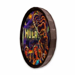 Vintage Hula Bar Wood Barrel Top Sign/Clock -Endurance Sales BarrelTop SideAngledView BT KC BARR CB VINT
