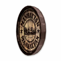 Manhattan Stamp Barrel Top Tavern Sign -Endurance Sales BarrelTop SideAngledView BT KC BARR SIGN MAN