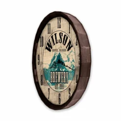 Custom Wood Barrel Top Clock - Brewery -Endurance Sales BarrelTop SideAngledView LG BARR CLOCK BREW