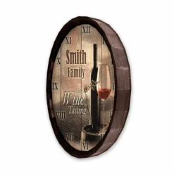 Custom Wood Barrel Top Clock – Free Wine Tasting -Endurance Sales BarrelTop SideAngledView LG BARR CLOCK FREE WINE