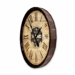 Large Vineyard Roman Numeral Wood Barrel Top Clock -Endurance Sales BarrelTop SideAngledView LG BARR CLOCK ROMANwithClockB