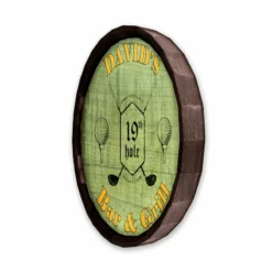 19th Hole- Golf Barrel Top Tavern Sign -Endurance Sales BarrelTop SideAngledView LG BT KC BARR SIGN 19TH
