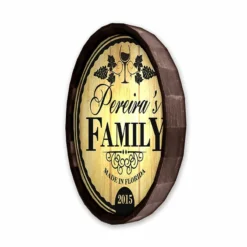 Custom Wood Barrel Top Sign – Family -Endurance Sales BarrelTop SideAngledView LG BT KC BARR SIGN FAMILY