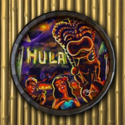 Vintage Hula Bar Wood Barrel Top Sign/Clock -Endurance Sales BarrelTop StraightFlatView BT KC BARR CB VINT