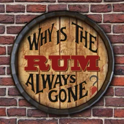 Why Is The Rum Always Gone Barrel Top Tavern Sign -Endurance Sales BarrelTop StraightFlatView BT KC BARR SIGN RUNGONE