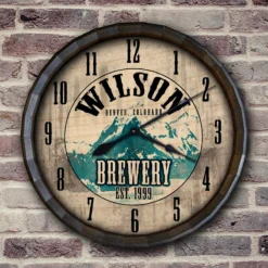 Custom Wood Barrel Top Clock - Brewery -Endurance Sales BarrelTop StraightFlatView LG BARR CLOCK BREWwithClockB