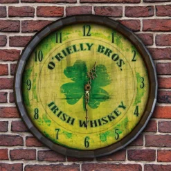 Custom Wood Barrel Top Clock – Irish Whiskey -Endurance Sales BarrelTop StraightFlatView LG BARR CLOCK IRISH W