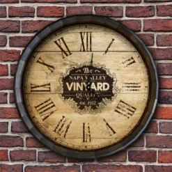 Large Vineyard Roman Numeral Wood Barrel Top Clock -Endurance Sales BarrelTop StraightFlatView LG BARR CLOCK ROMAN