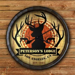 Custom Wood Barrel Top Sign – Deer Lodge -Endurance Sales BarrelTop StraightFlatView LG BT KC BARR SIGN LODGEwithClockB