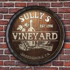Custom Wood Barrel Top Sign – Vineyard -Endurance Sales BarrelTop StraightFlatView LG BT KC BARR SIGN VINE