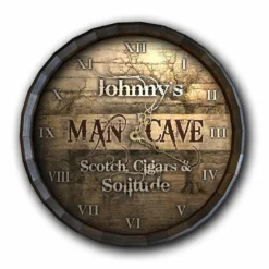 Custom Wood Barrel Top Clock – Man Cave - Scotch, Cigars, Solitude