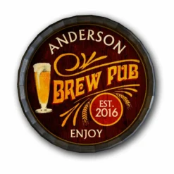 Custom Wood Barrel Top Sign – Brew Pub