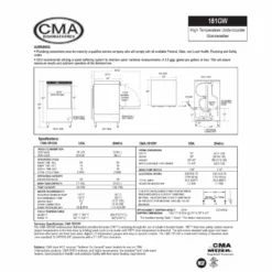 CMA High Temp Under Counter Glasswasher 208v/60/1-ph -Endurance Sales DW 181 GW ProductSpec1