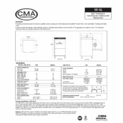 CMA High Temp Under Counter Glasswasher With Heat Recovery System 9 CMA High Temp Under Counter Glasswasher With Heat Recovery System -Endurance Sales DW 181 VL ProductSpec1