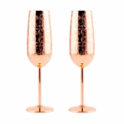 Copper Etched Champagne Glass - Set Of 2 - 9 Ounce