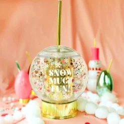 Snow Much Fun Novelty Confetti Snowglobe Cup W/Straw - 12oz. -Endurance Sales DW CKTBALL SMF 2