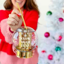 Snow Much Fun Novelty Confetti Snowglobe Cup W/Straw - 12oz. -Endurance Sales DW CKTBALL SMF 3