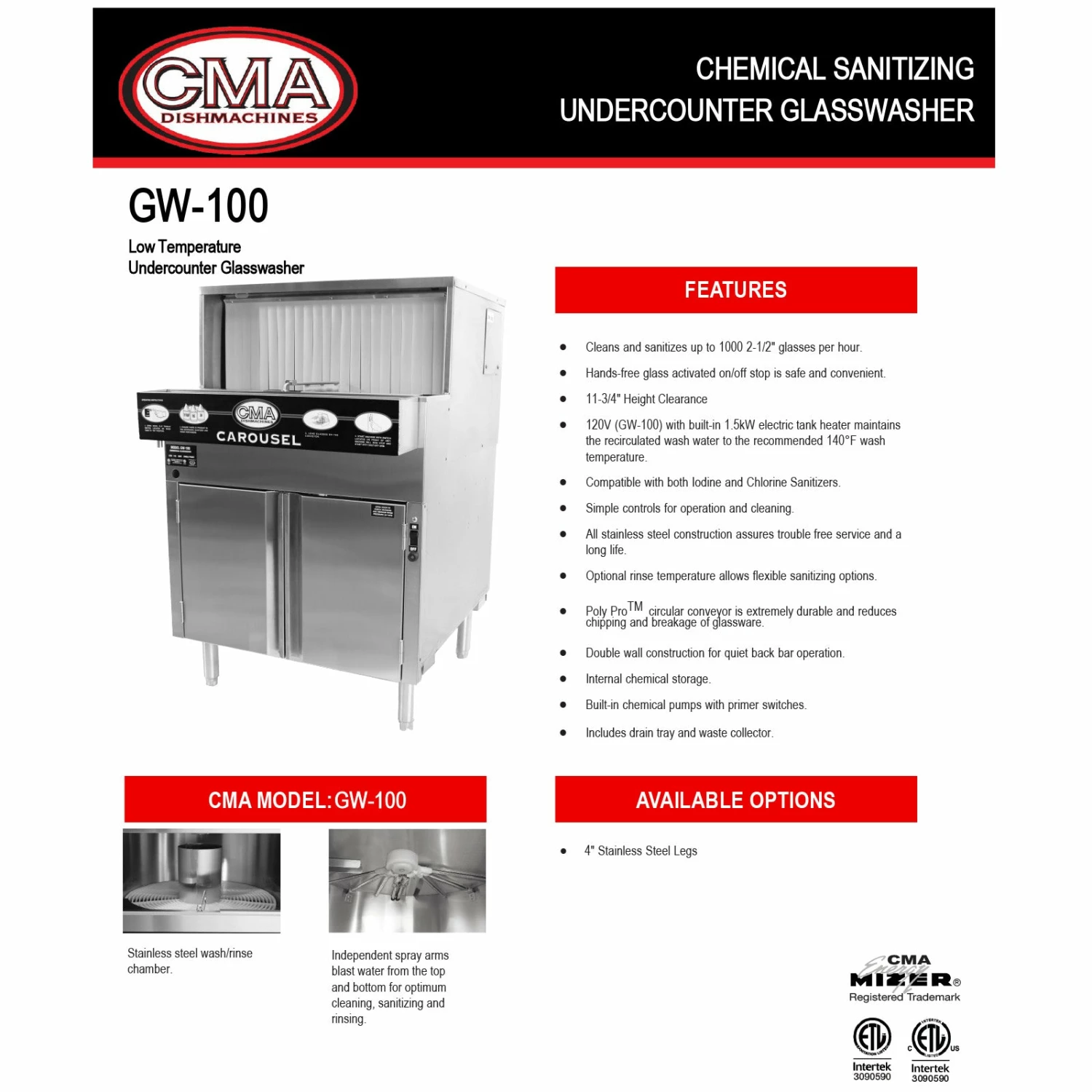 CMA Low Temp Under Counter Glasswasher With 1.25 KW Electric Tank Heater & Circular Conveyor 5 CMA Low Temp Under Counter Glasswasher With 1.25 KW Electric Tank Heater & Circular Conveyor - Image 3