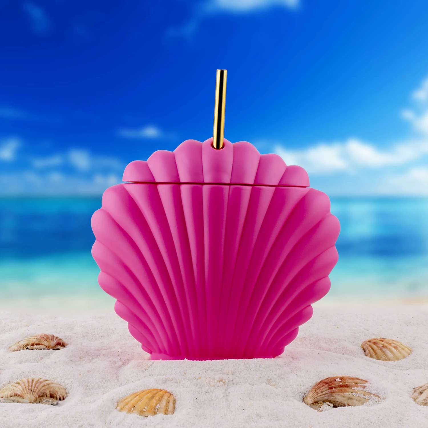 Pink Seashell Cup W/Lid & Straw - 15 Ounce 4 Pink Seashell Cup W/Lid & Straw - 15 Ounce - Image 2