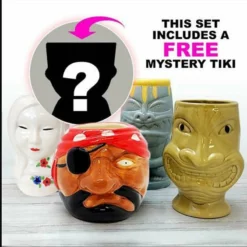 Tiki Mug Drinkware Pack - Stranded Island - Set Of 4 + FREE Mystery Tiki