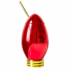 Red Christmas Light Bulb Novelty Cup W/Lid & Straw - 24 Oz.