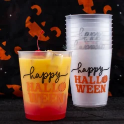 Stackable Reusable Tumblers - Happy Halloween Print (Set Of 10) - 16 Ounce -Endurance Sales DWPP HAP HALL scene1copy