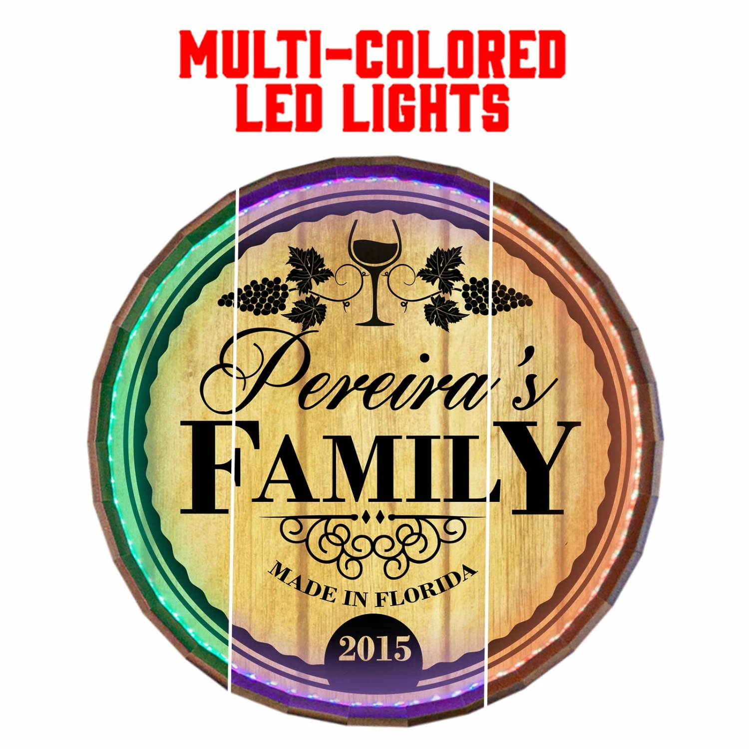 Custom LED Wood Barrel Top Sign - Family 6 Custom LED Wood Barrel Top Sign - Family - Image 4