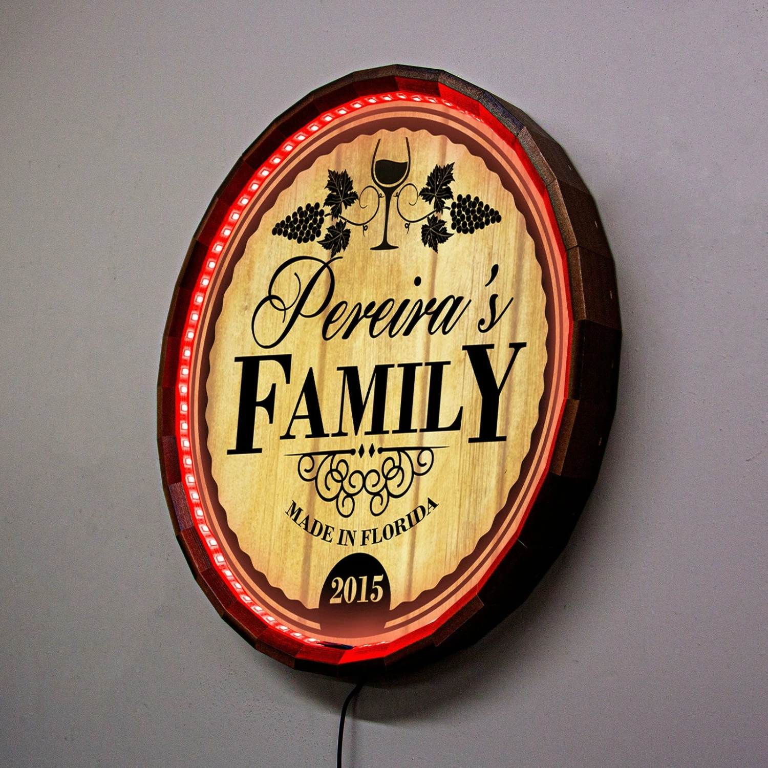 Custom LED Wood Barrel Top Sign - Family 7 Custom LED Wood Barrel Top Sign - Family - Image 5