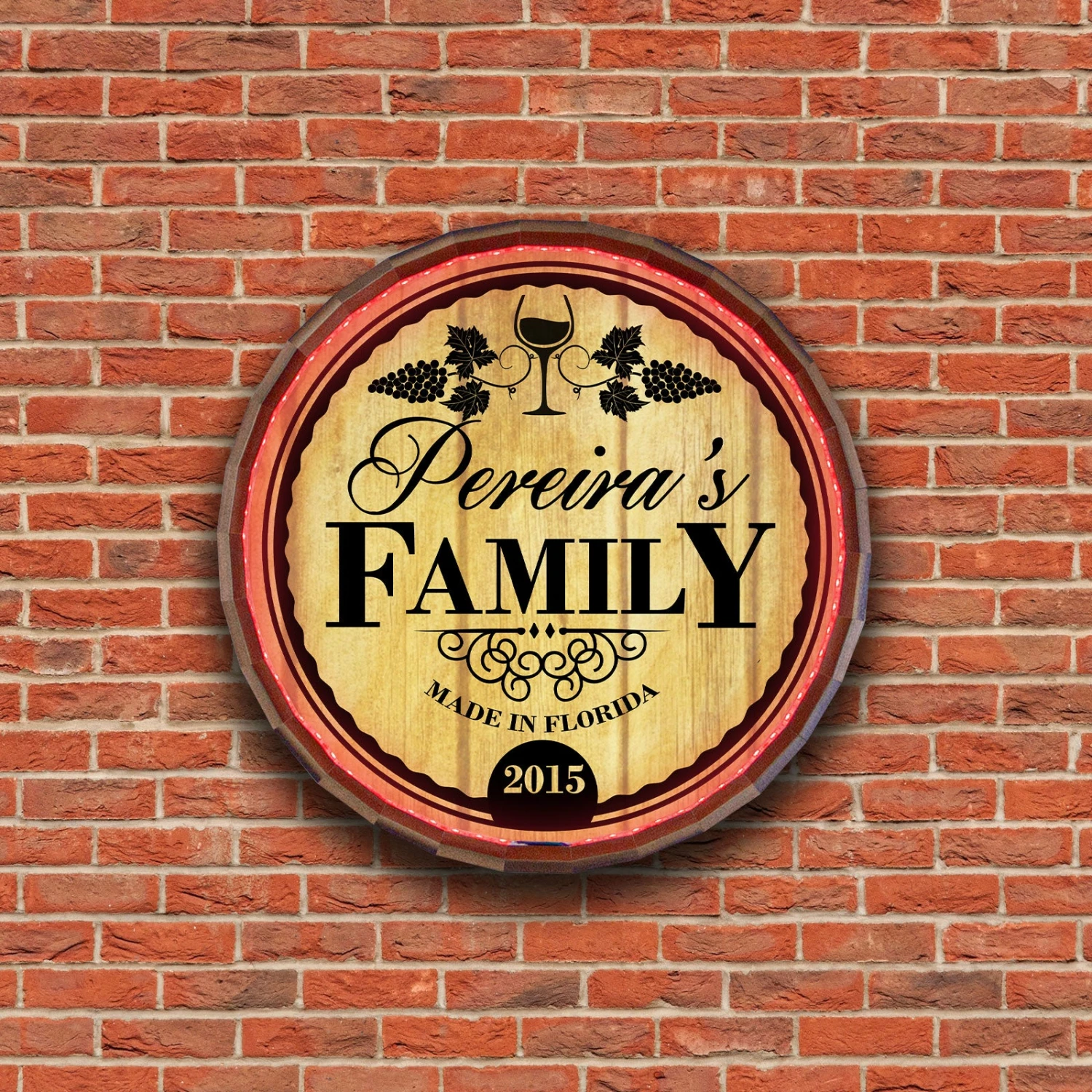 Custom LED Wood Barrel Top Sign - Family 4 Custom LED Wood Barrel Top Sign - Family - Image 2