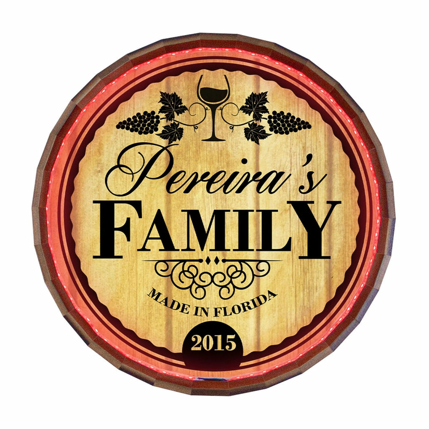 Custom LED Wood Barrel Top Sign - Family 3 Custom LED Wood Barrel Top Sign - Family