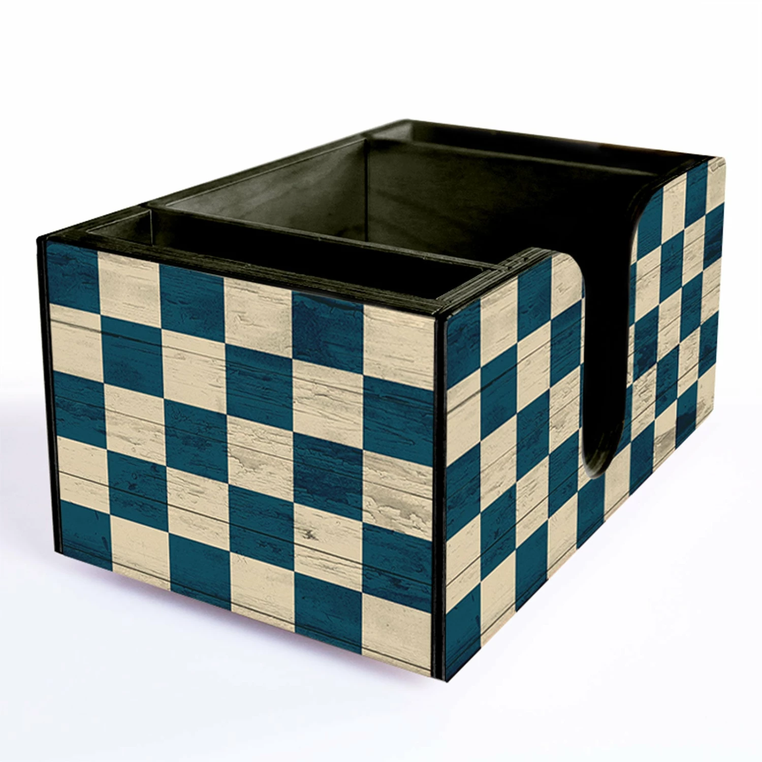 Wooden Bar Caddy - Blue Checkerboard 5 Wooden Bar Caddy - Blue Checkerboard - Image 3