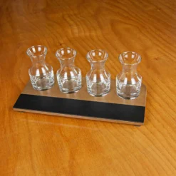 Wine Flight With Walnut Finish And Chalk Strip - Includes 7.5oz. Carafe Glasses -Endurance Sales FT SB 1 6